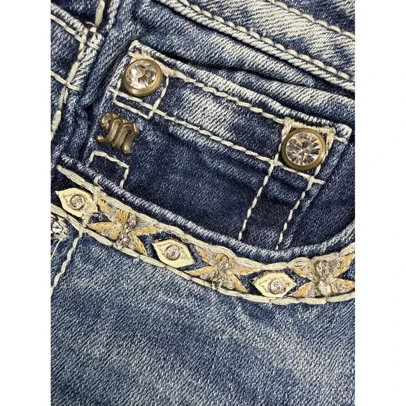 Miss Me Jeans Women 27 Blue MP7299S Mid-Rise Skinny Embellished Flap Pocket - Picture 14 of 16